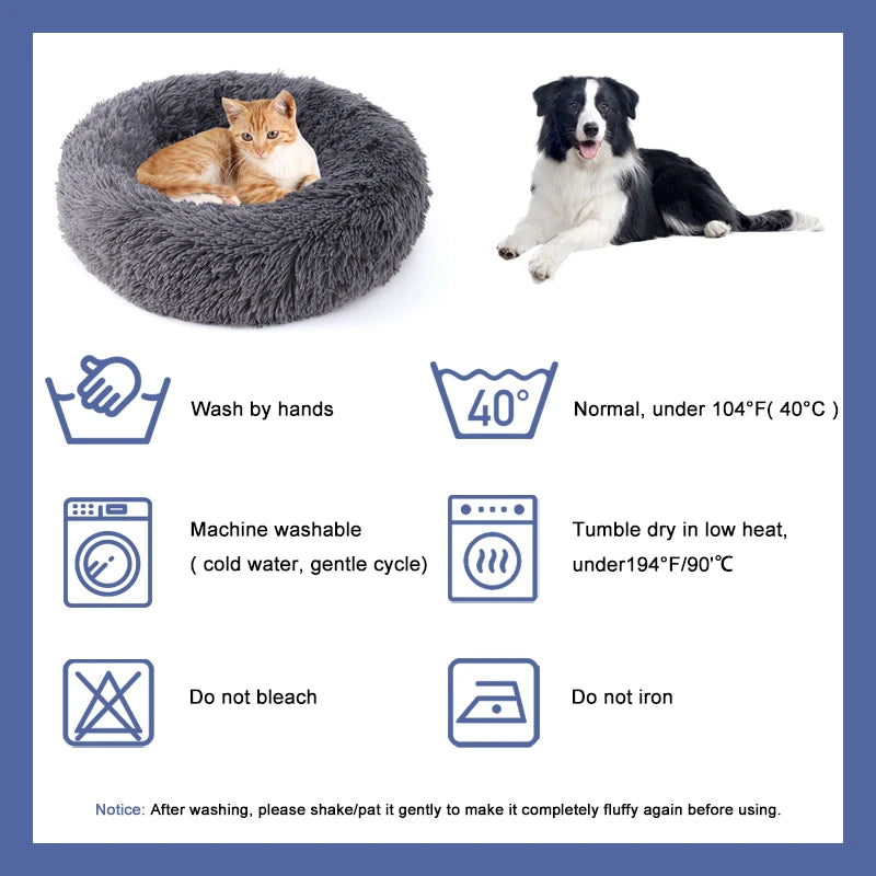 50-100cm Calming Donut Bed For Dog and Cat,Super Soft Plush Pet Cat Beds, Cute Fluffy Round Pet Bed Non-Slip Washable