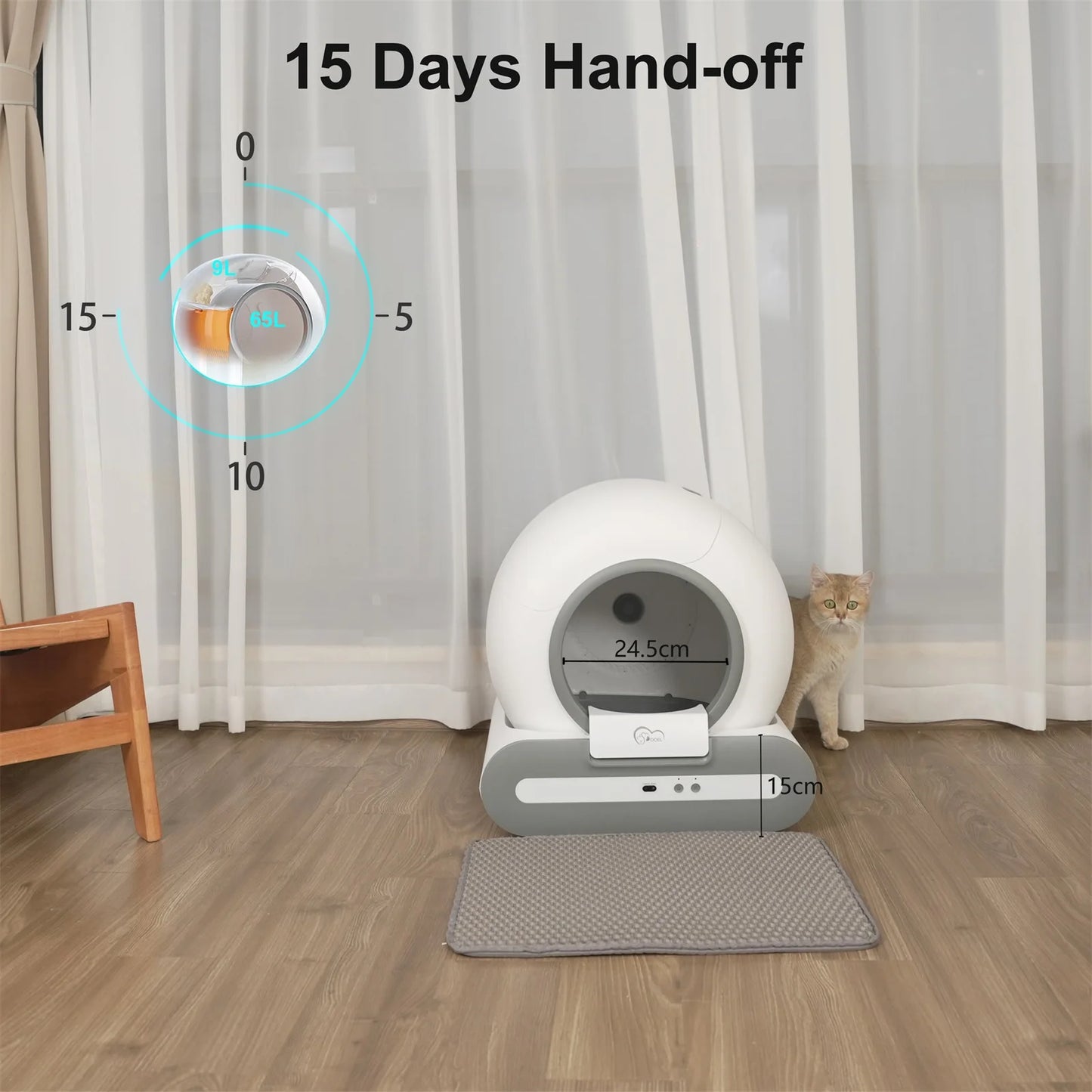 Automatic Cat Litter Box Self-Cleaning with App Control & Cat Litter Mat Smart Cat Toilet for Multiple Large Cats
