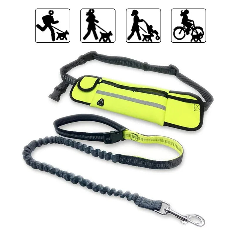 Pet Dog Leash Running Multi-functional Belt Bag Harness Collar Jogging Leading Adjustable Leashes Reflective Traction Belt Rope
