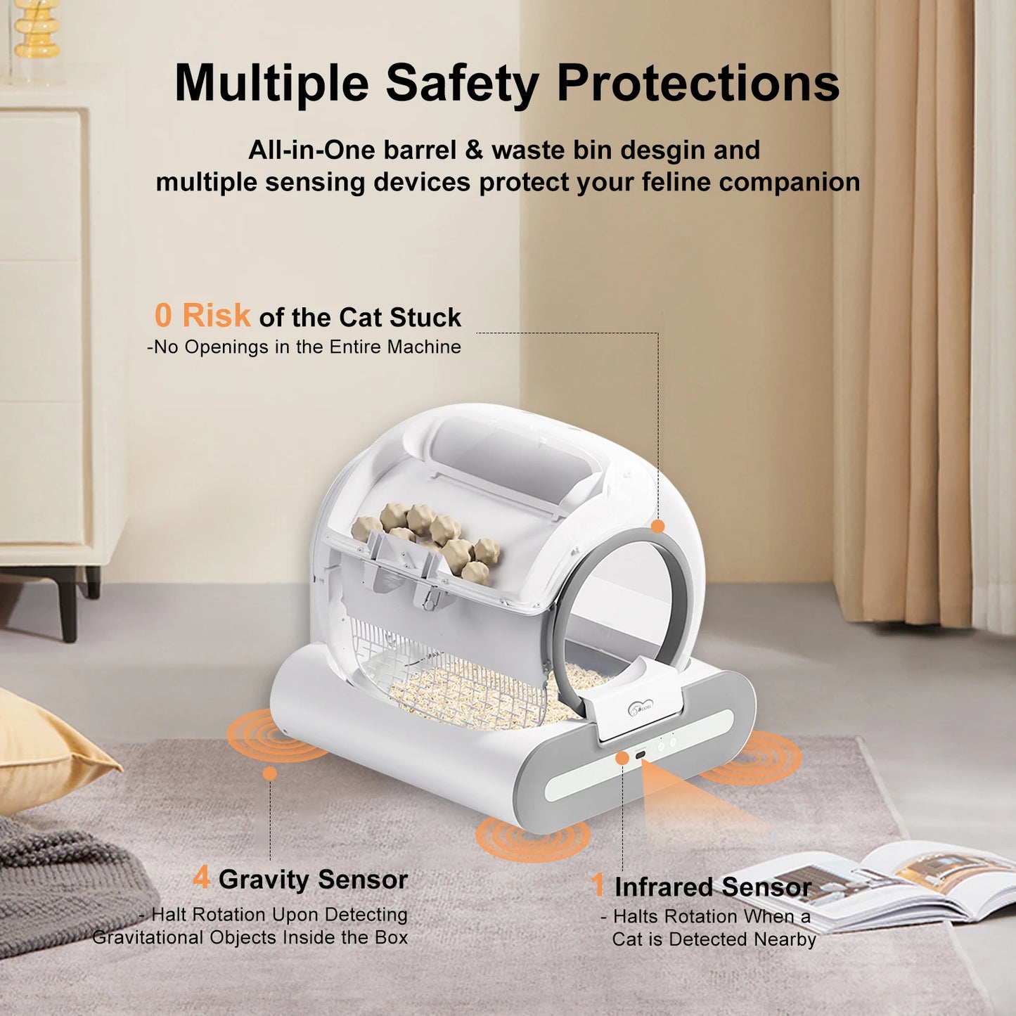 Automatic Cat Litter Box Self-Cleaning with App Control & Cat Litter Mat Smart Cat Toilet for Multiple Large Cats